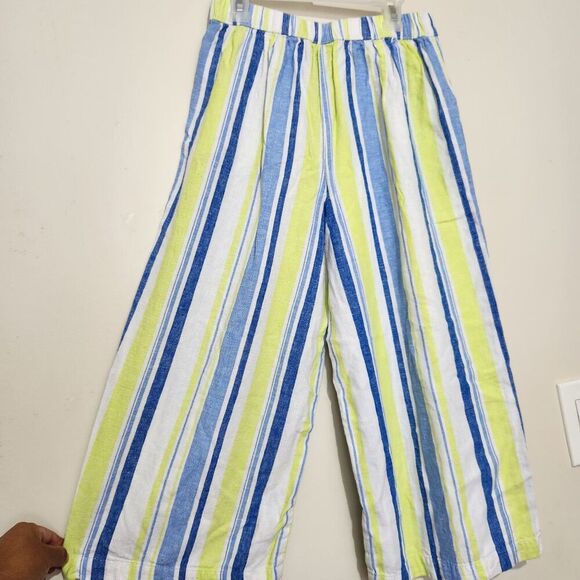Ana A New Approach Linen Pants Size XS Green Blue Striped With Pockets - Picture 3 of 11